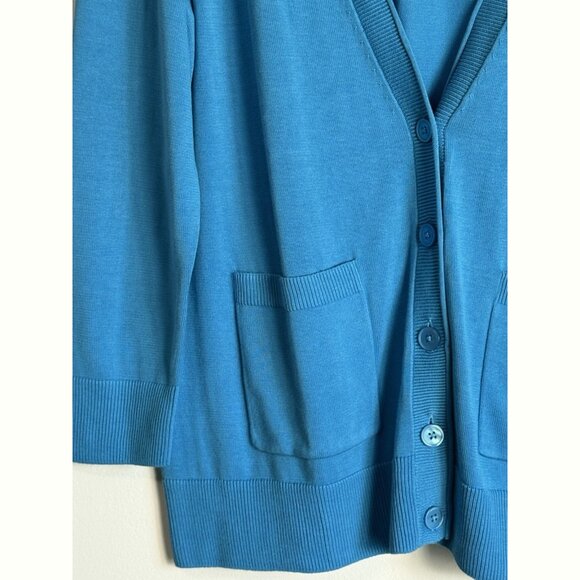 Talbots Women’s Plus 1X Turquoise Blue Cotton Rayon Cardigan Sweater Pockets - Picture 4 of 8